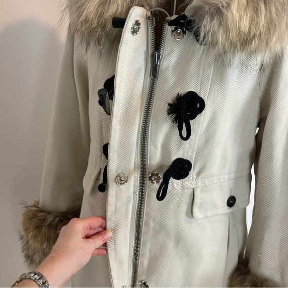 Marc by Marc Jacobs Fur trimmed Lined Pea Coat zip up cream size XS pockets - Picture 6 of 11